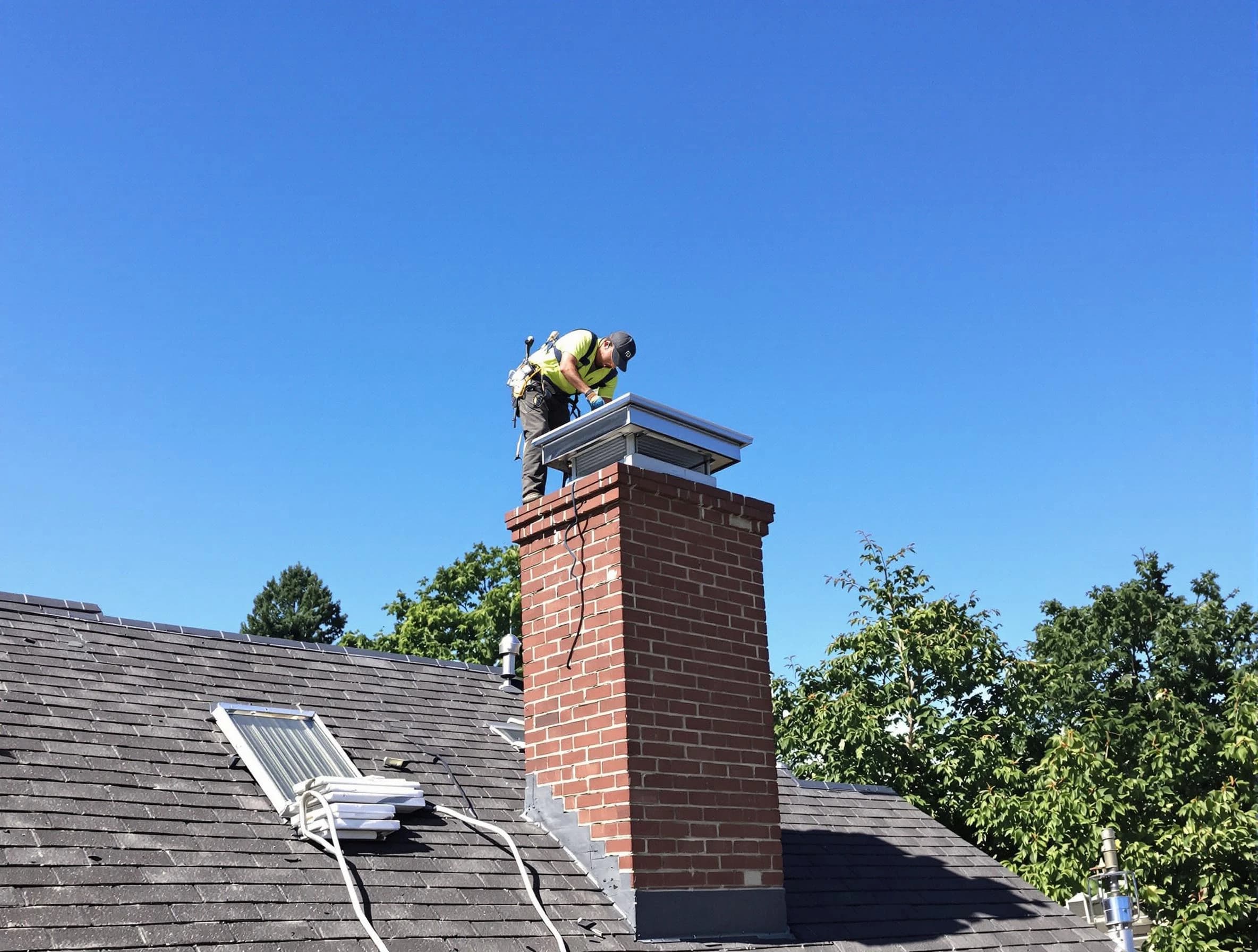 Elk Ridge Chimney Sweep technician measuring a chimney cap in Elk Ridge, UT