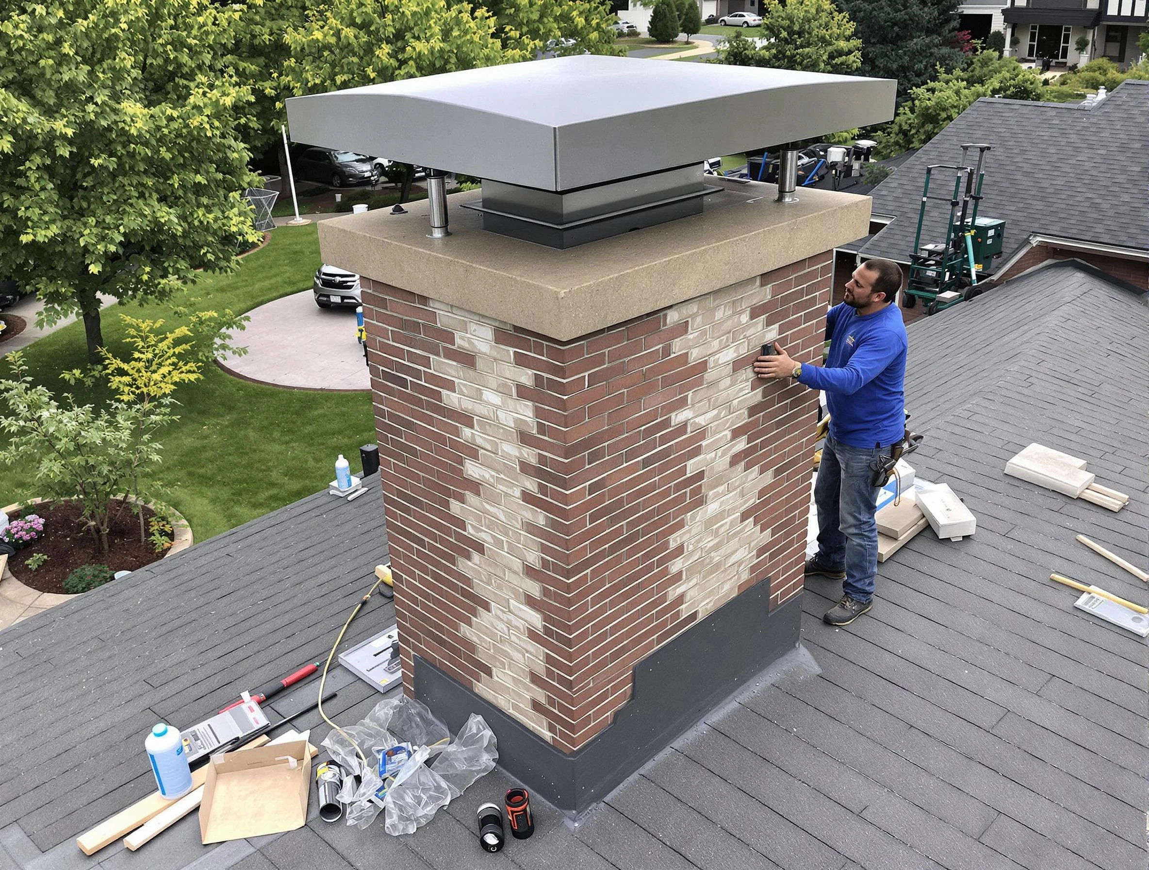 Elk Ridge Chimney Sweep team working on a custom chimney remodel in Elk Ridge, UT